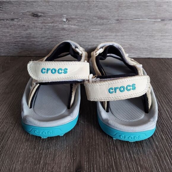 Crocs XTG LoPro Golf Sandal Women's 10 Cream Leather, Gray & Blue Shoes - Picture 5 of 9